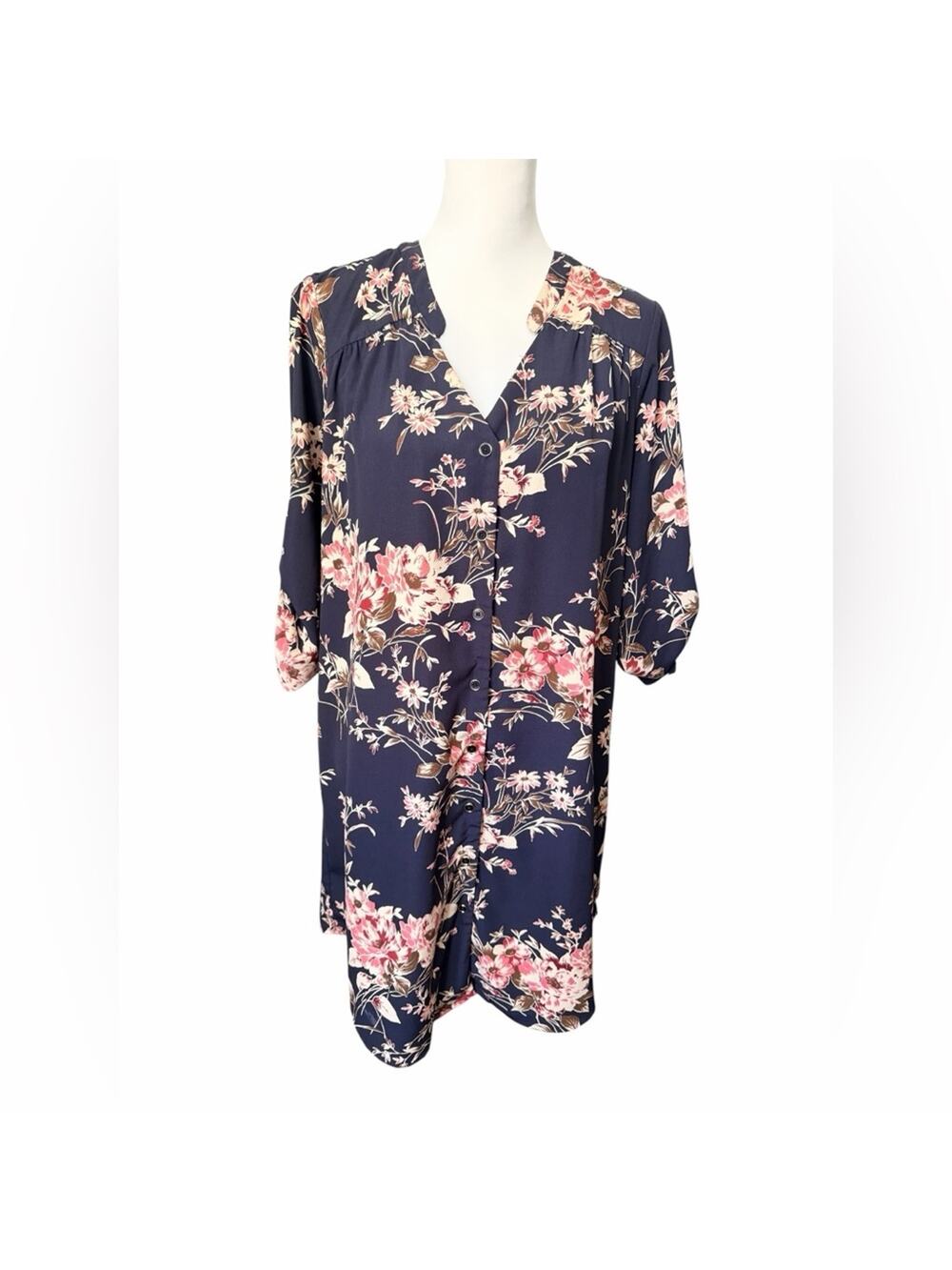 41 Hawthorn Navy and Pink Floral Dress Petite Large